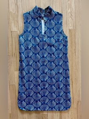 Sailor-Sailor by Just Madras Navy Blue Shell Print Sleeveless Shift Dress Small